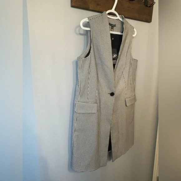 NWT Adrianna Papell long blazer vest in black and white size small - Picture 2 of 6